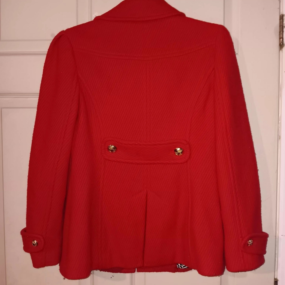 Juicy Couture Women's Red Button-Front Wool Blend Jacket Sz M Zebra Lining - Picture 5 of 8